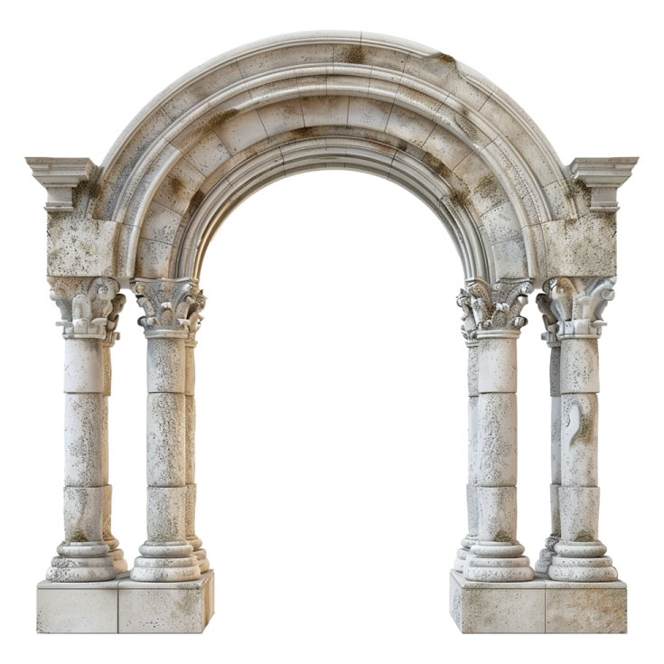 a stone arch with two columns