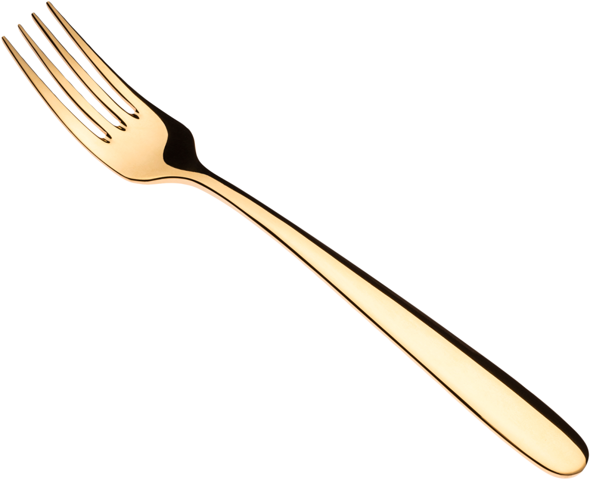 a gold fork on a white background