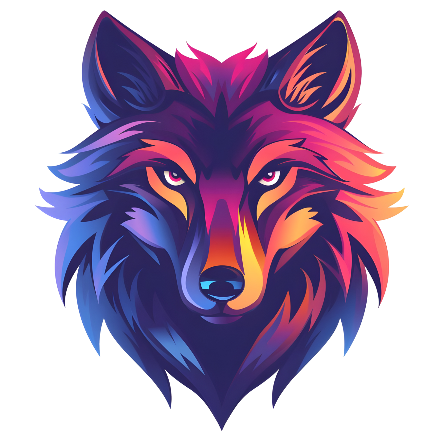 the head of a red wolf with blue eyes