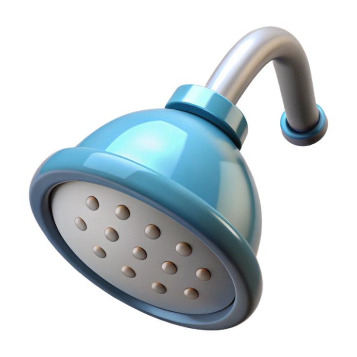 a blue shower head on a white background