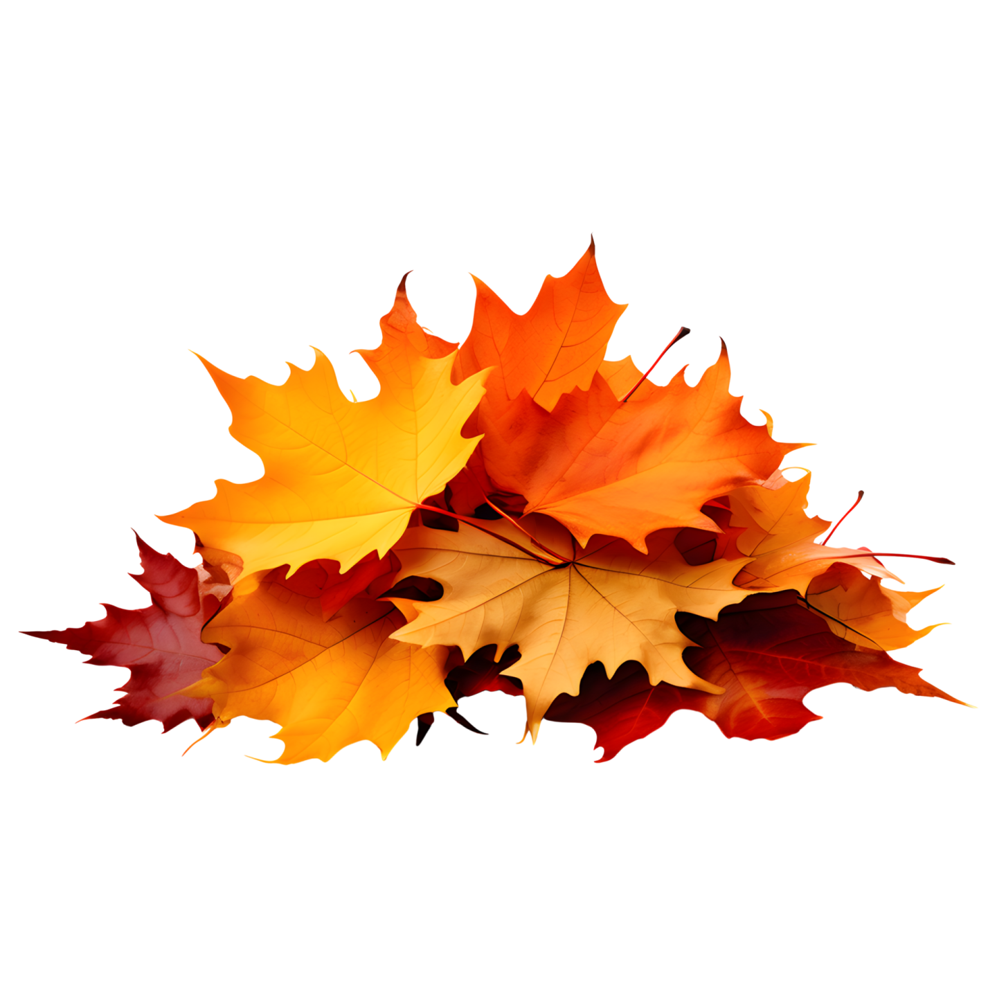 a pile of autumn leaves on a white background