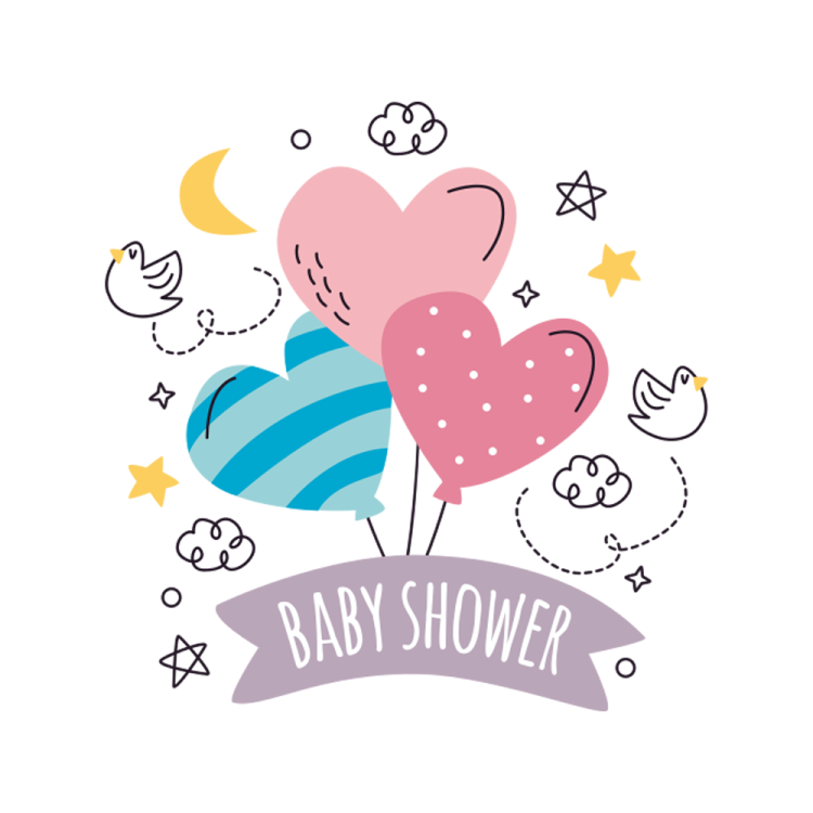the baby shower logo with balloons and stars
