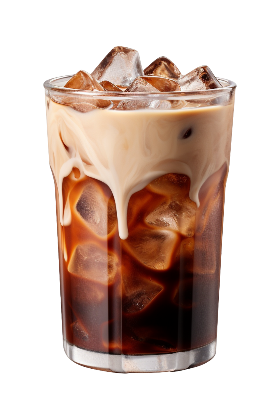 a glass of iced coffee with ice on top