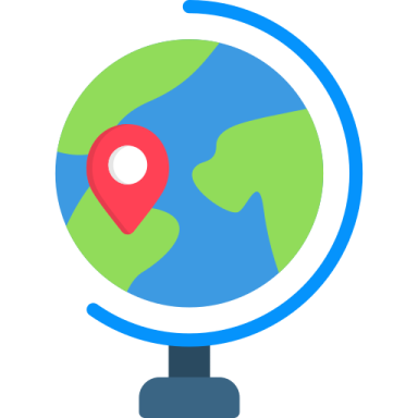 a globe with a red pin on it
