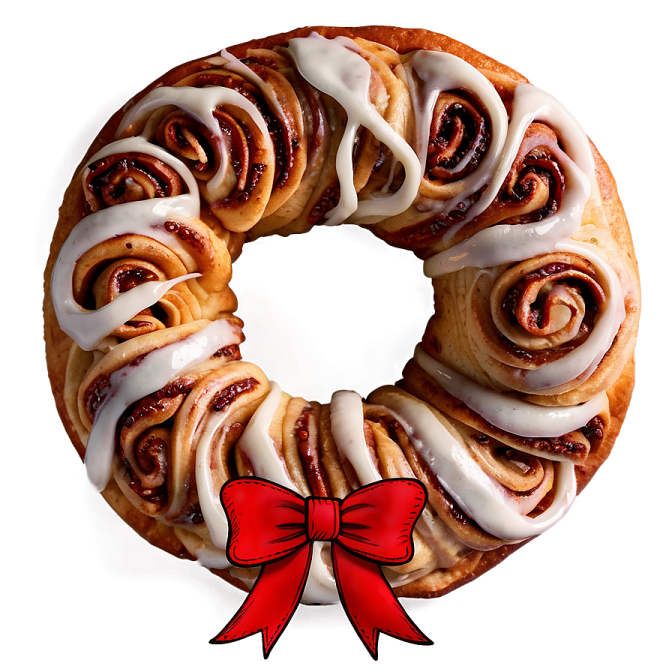 a cinnamon bun with a red bow around it