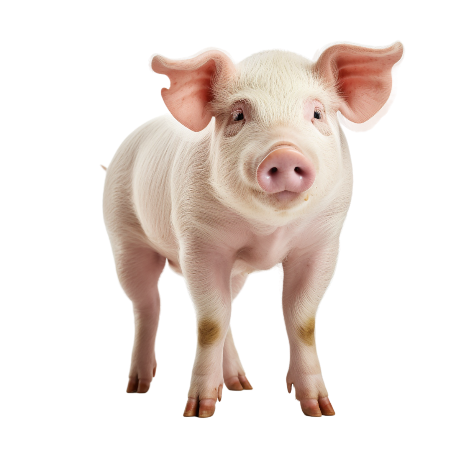 a small pig standing on a white surface