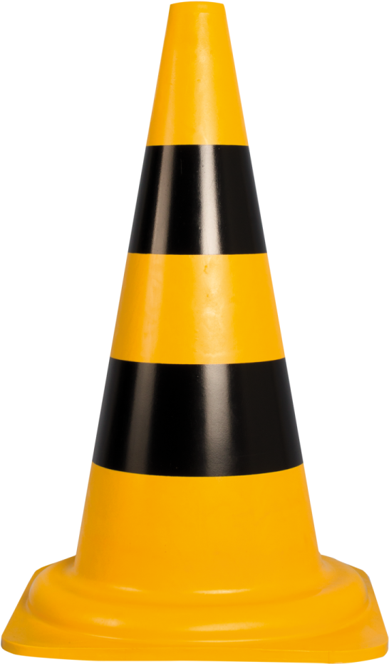 a yellow and black traffic cone