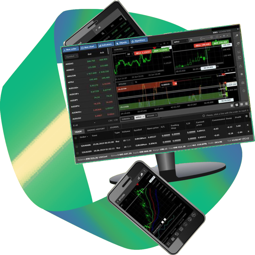 an image of a computer, phone and monitor
