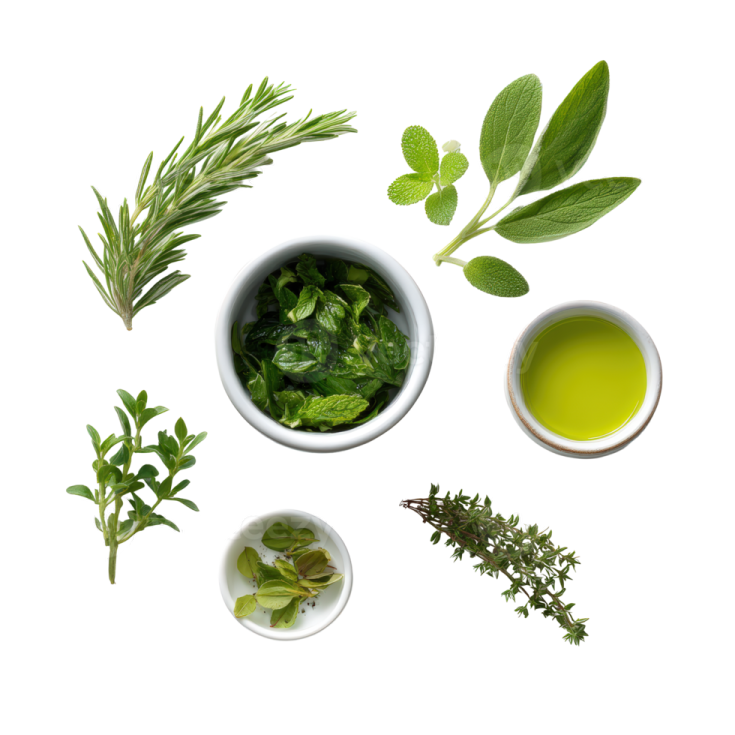 a white bowl filled with fresh herbs