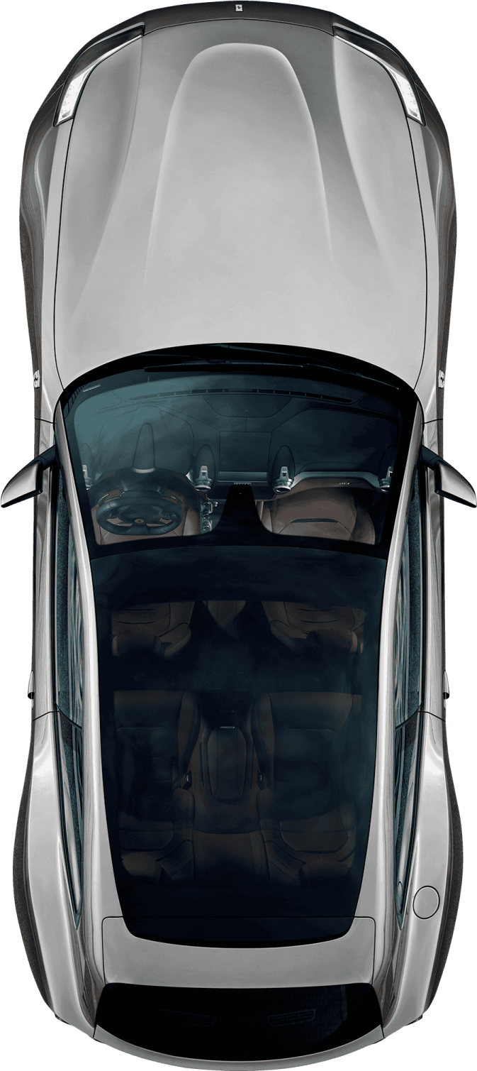 the front view of a silver sports car