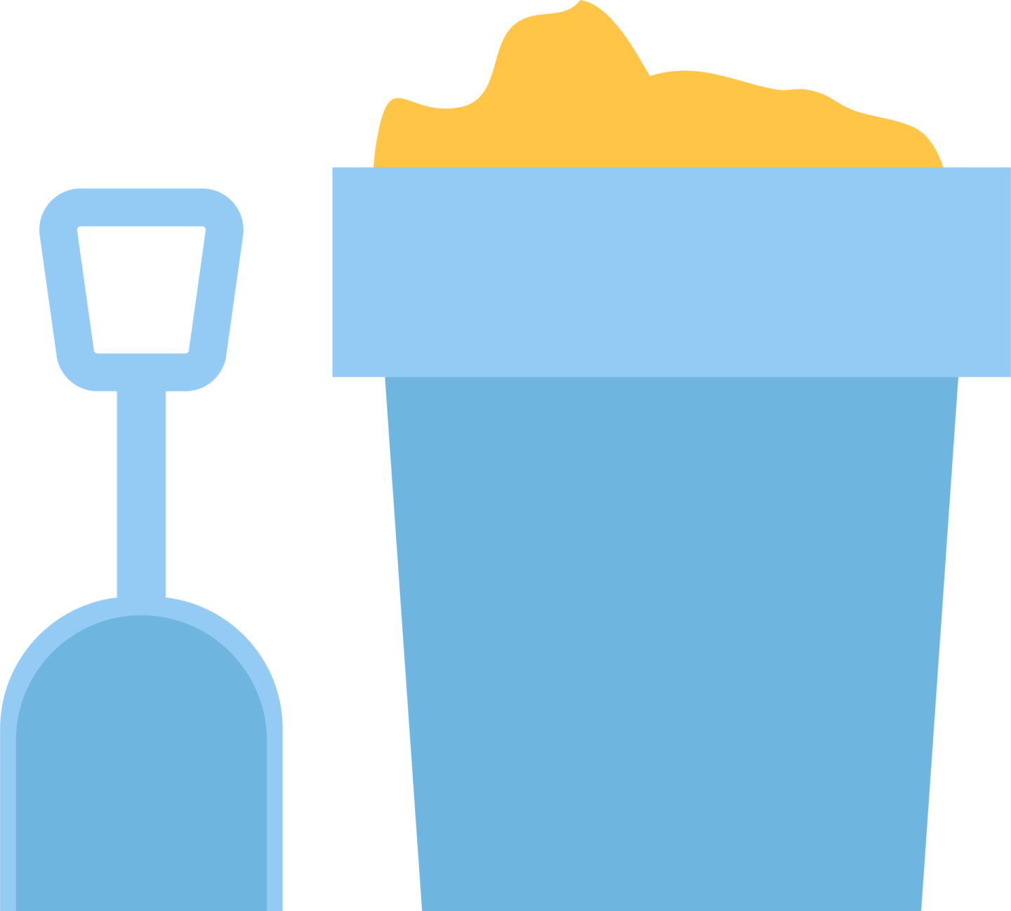 a blue and yellow blender with a scooper