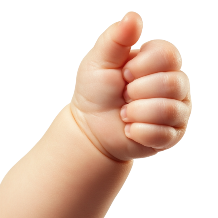 a baby's hand is held up in the air