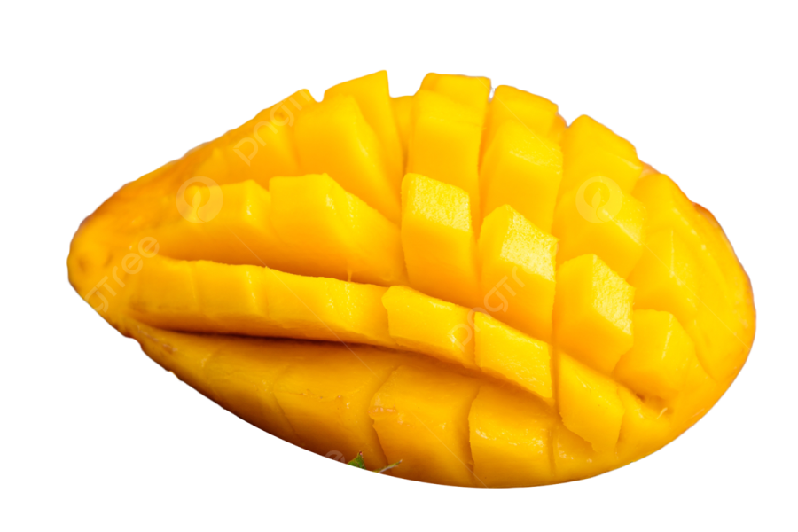 a sliced mango on a white background