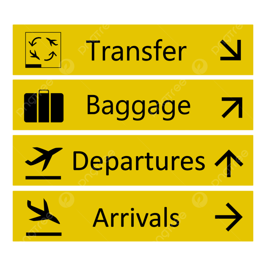 a yellow sign with the words transfer baggage departure and departure