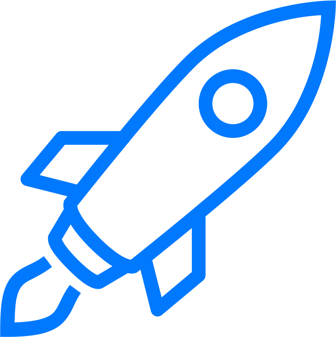 a blue rocket icon on a white background
