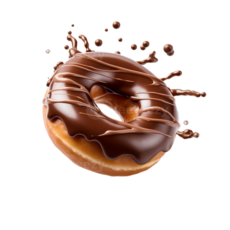 a chocolate covered donut on a white background