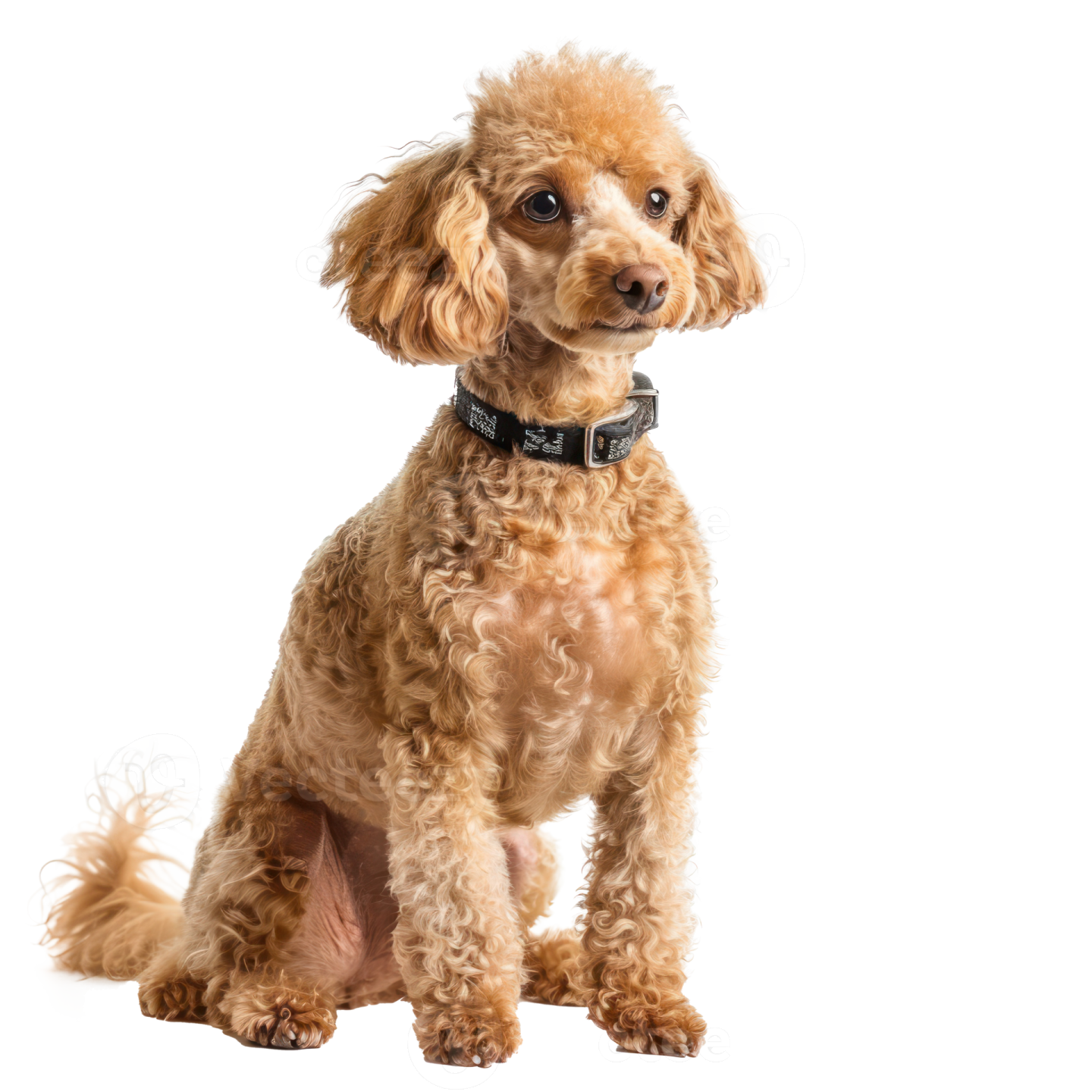 a small brown dog sitting on a white background