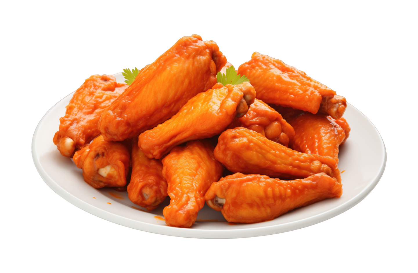 a plate of chicken wings on a white background
