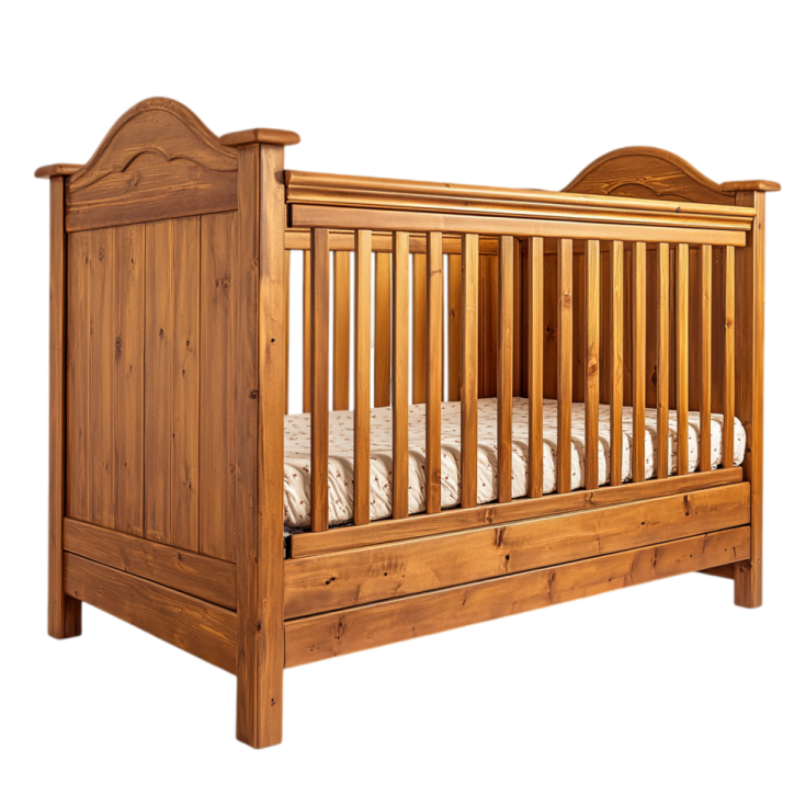 a wooden cribt with a white background