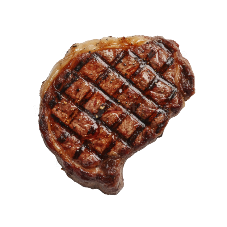 a grilled steak on a white background