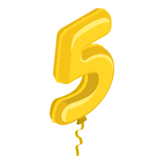 a yellow number five balloon on a white background