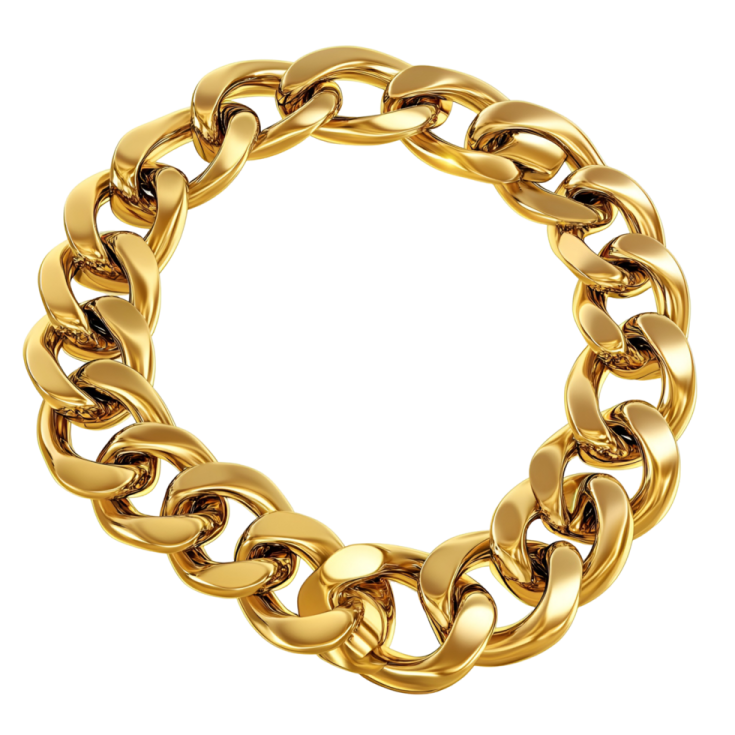 a gold bracelet on a white background