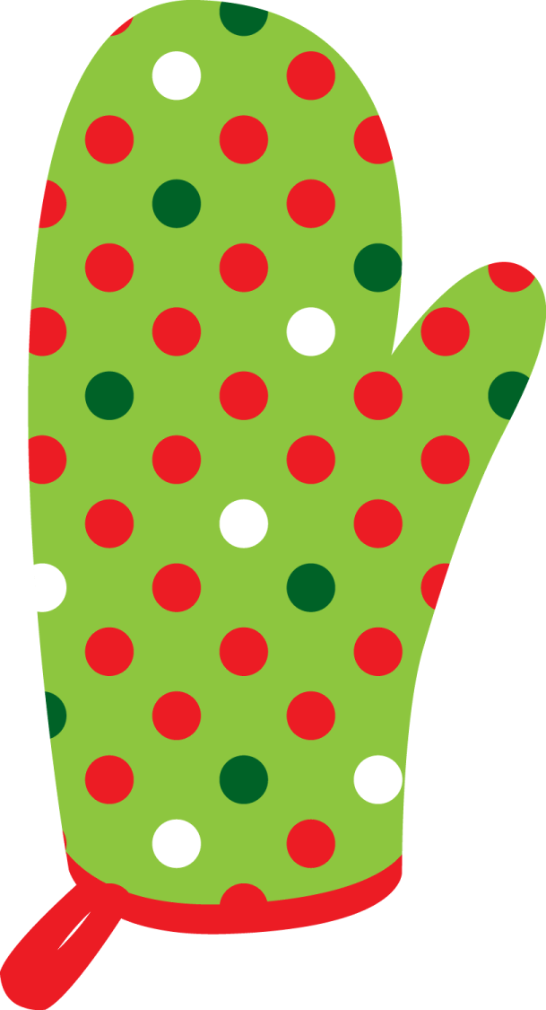 a green mit with red and green dots