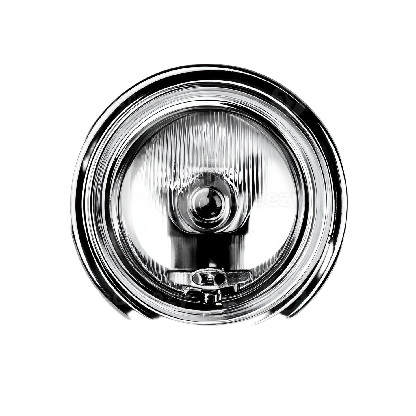 a chrome headlight on a white background