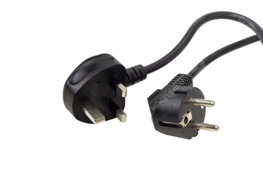 a black power cord with two plugs