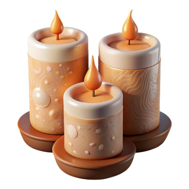 three candles sitting on top of each other candles