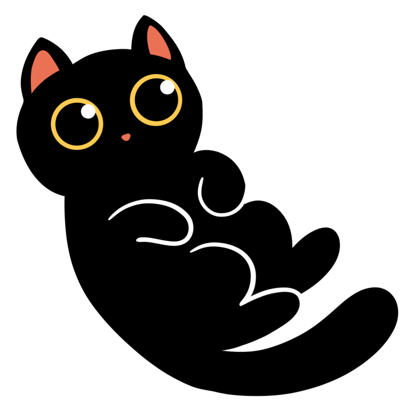 a black cat with yellow eyes sitting down