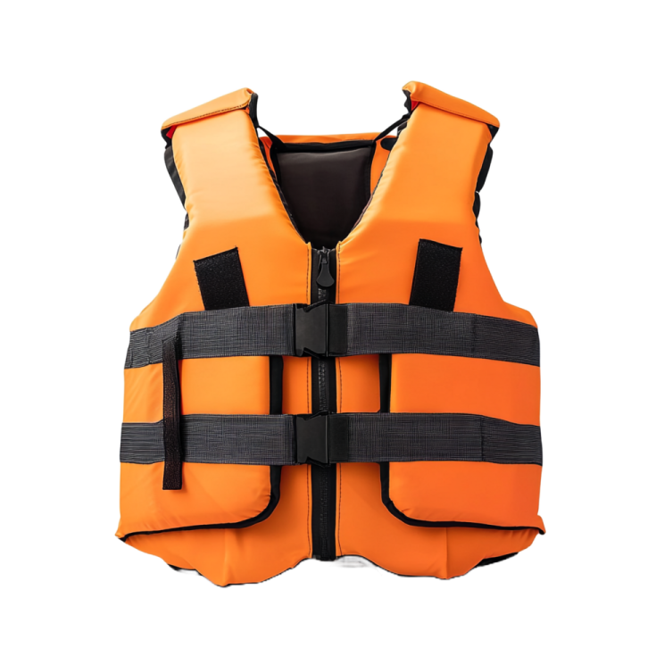 an orange life vest on a white background