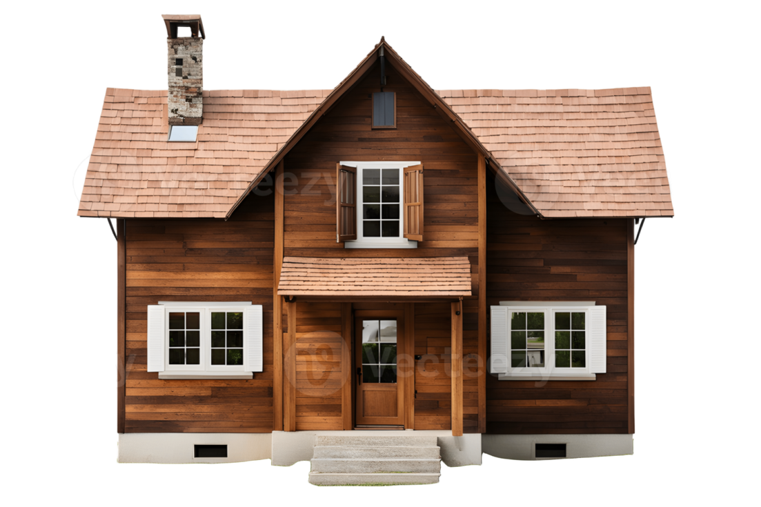 a model of a wooden house on a white background