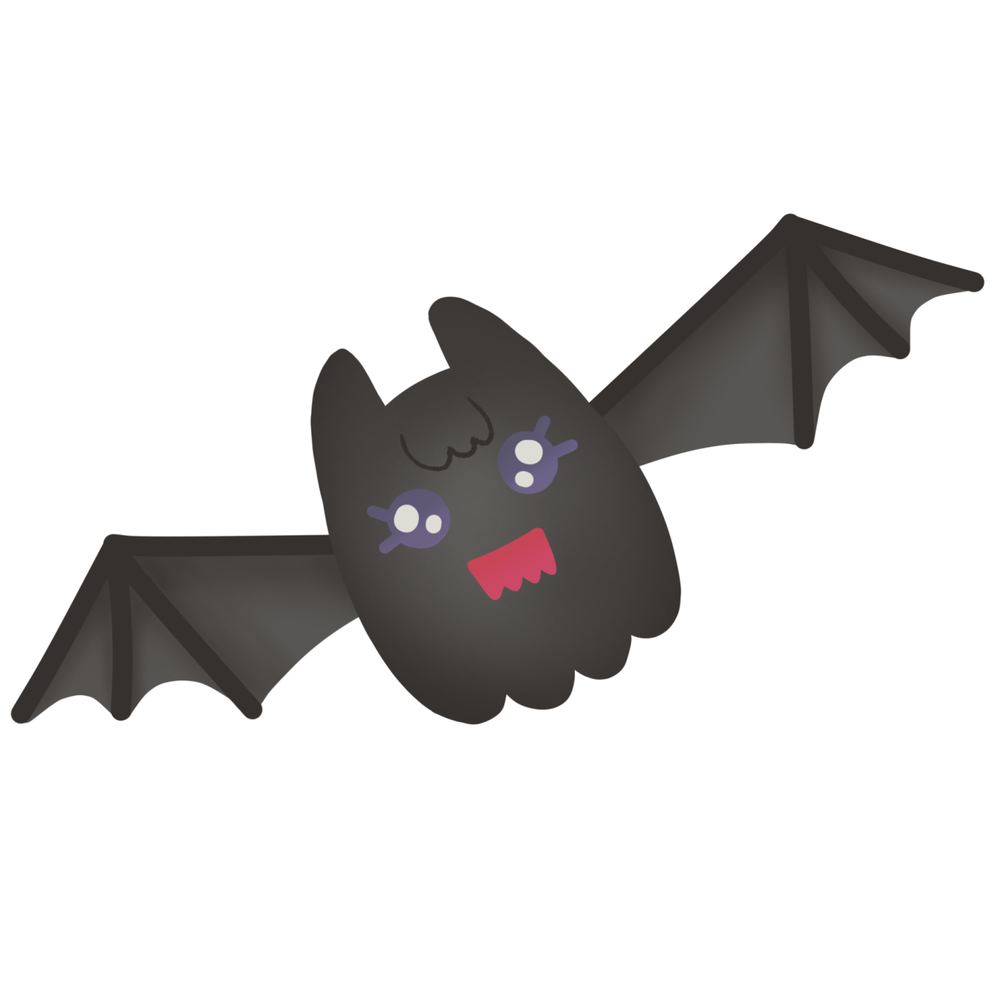 a cartoon bat flying with its mouth open