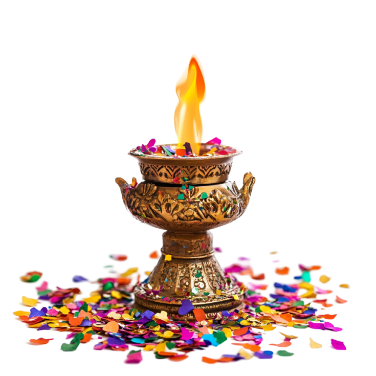 a small gold oil lamp with confections on it