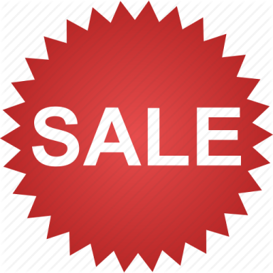 a red sale sign on a white background
