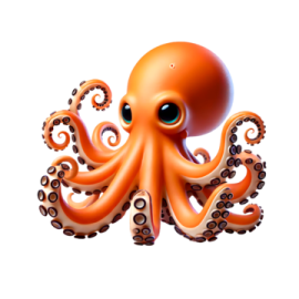 an orange octopus with tentacles and eyes