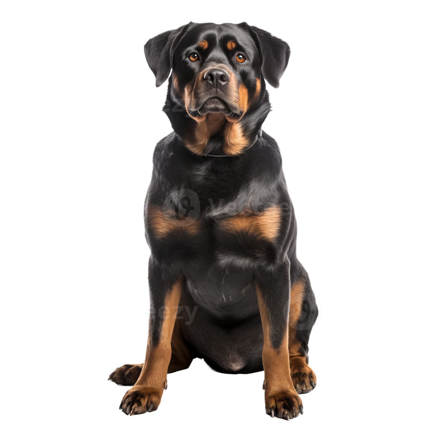 a black and brown dog sitting on a white background