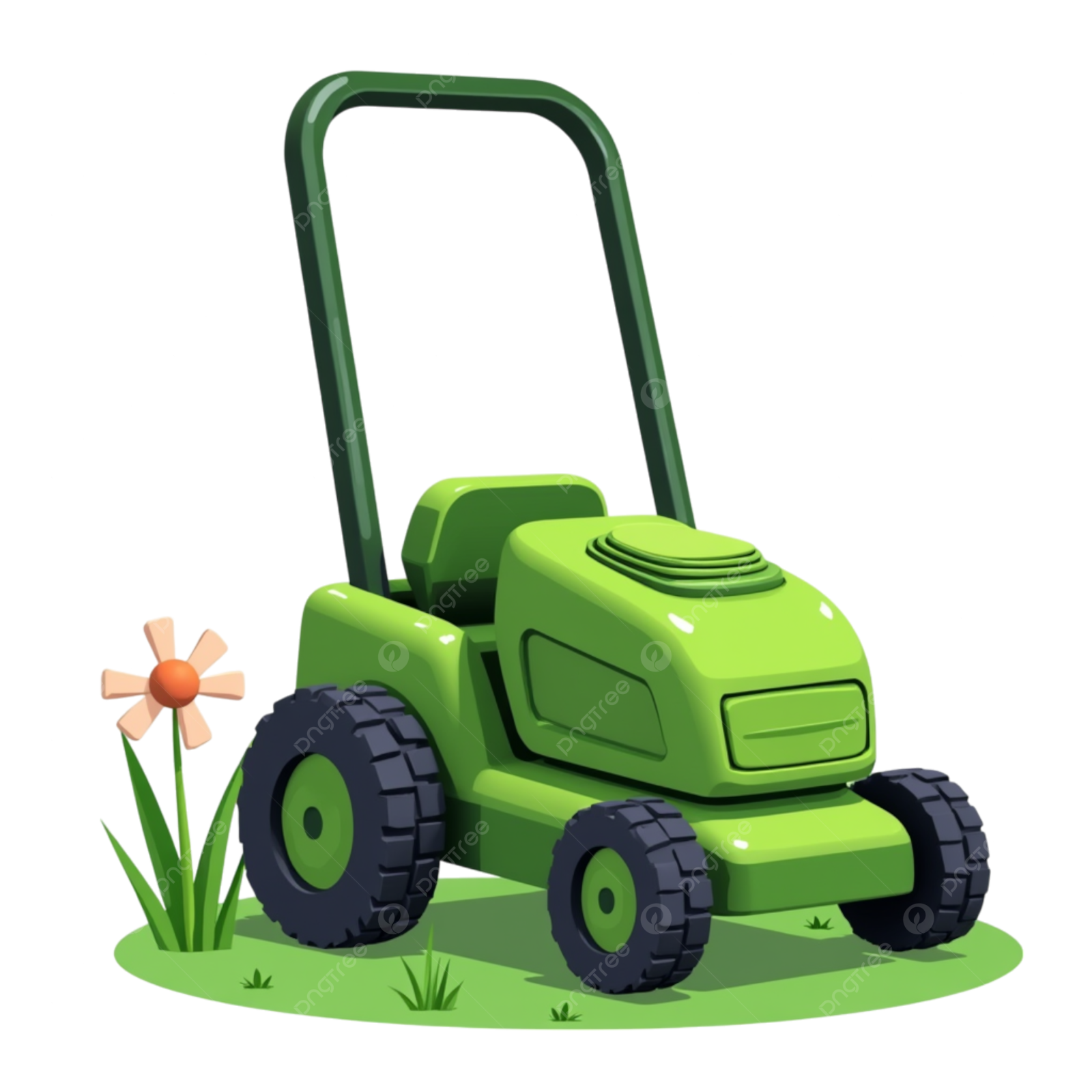 a green lawn mower in the grass