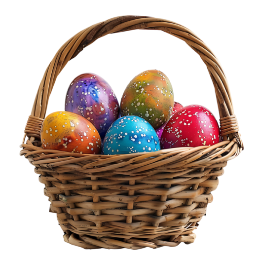 a basket filled with colorful easter eggs
