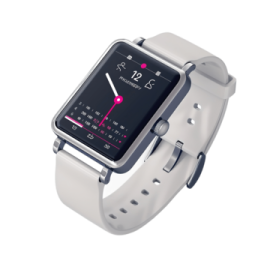 a smart watch with a white band