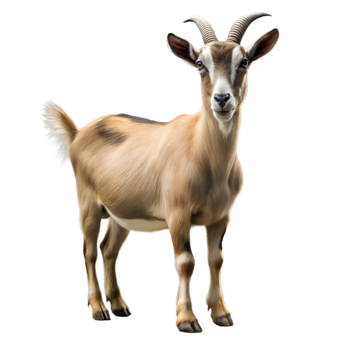a goat standing on top of a white surface