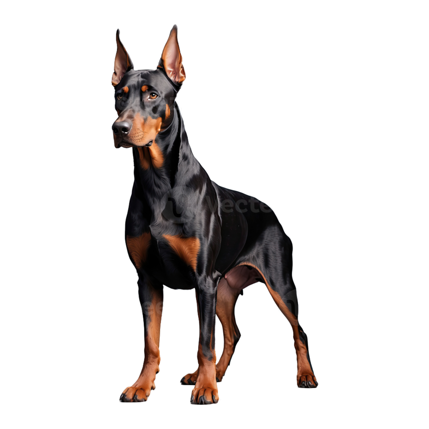 a black and brown dog standing on a white background