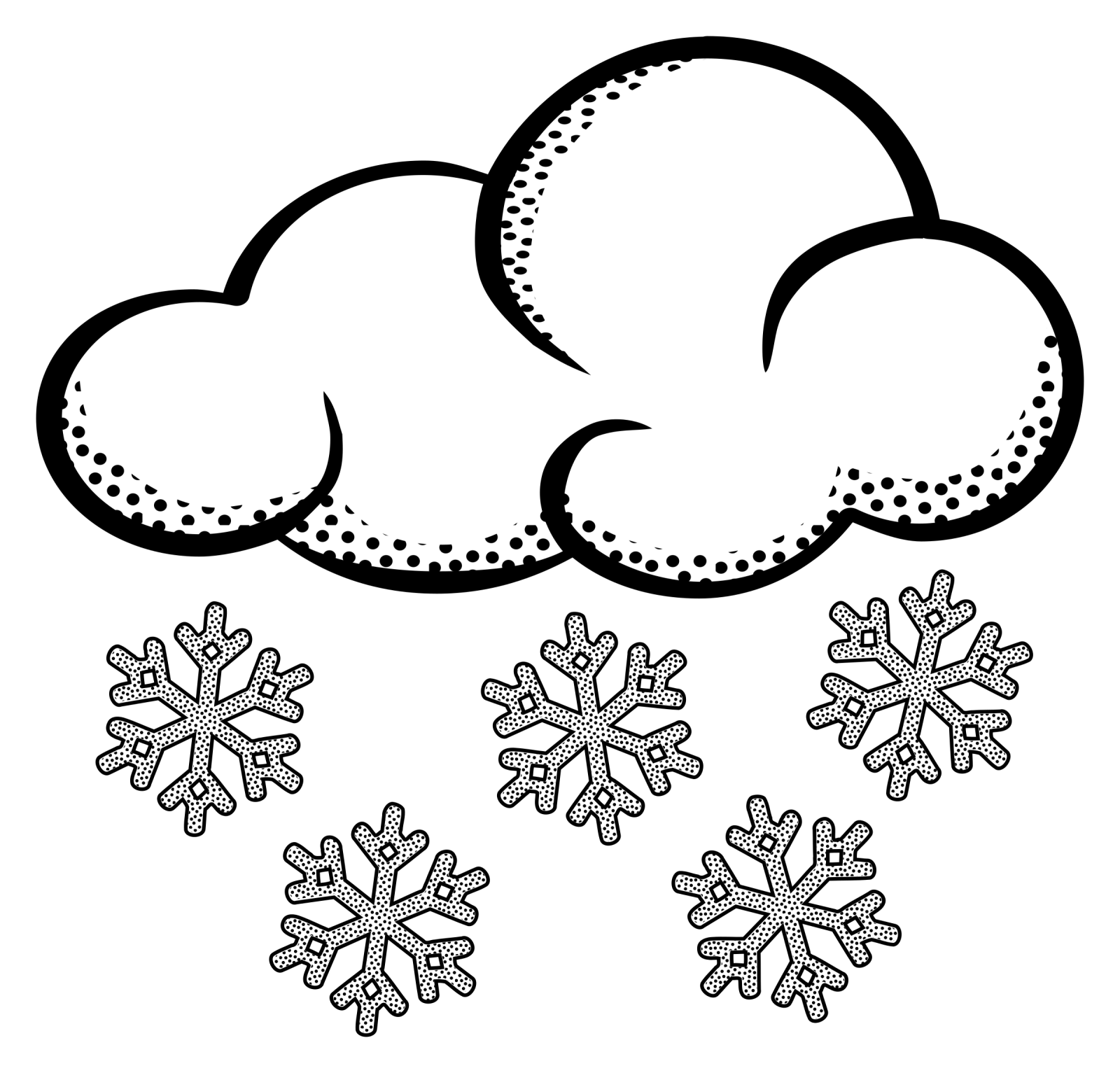 a black and white cloud with snowfls on it