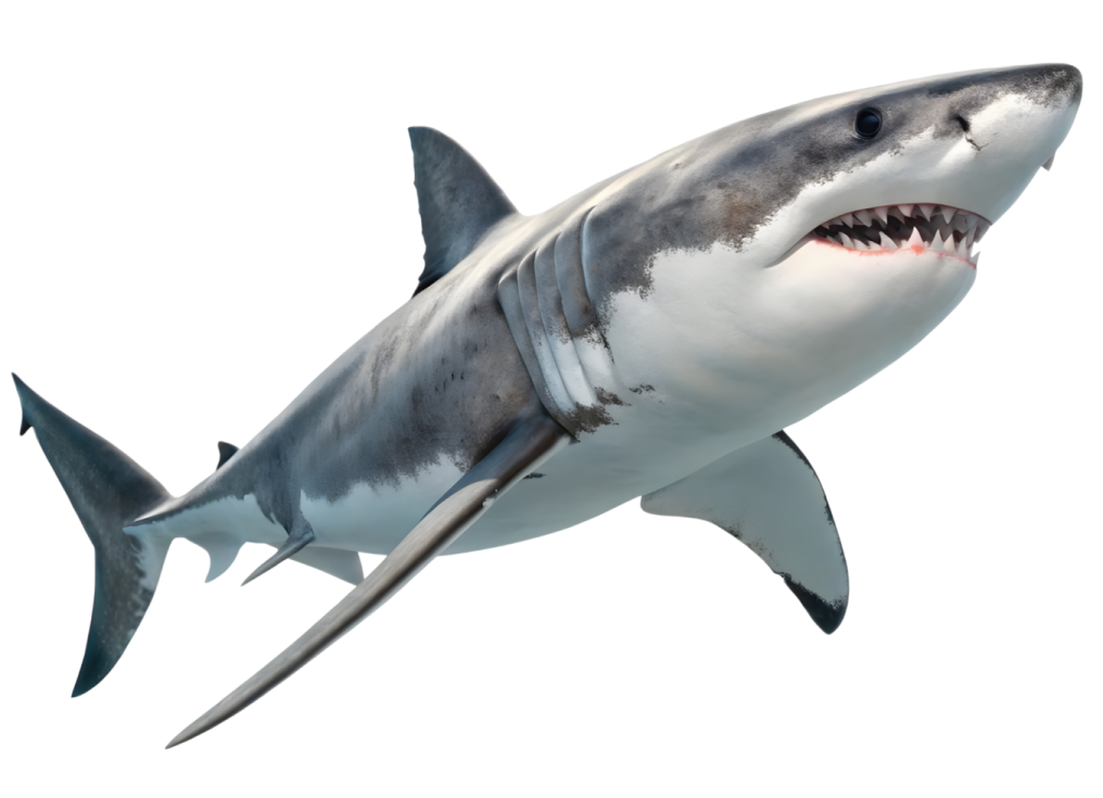 a great white shark with its mouth open