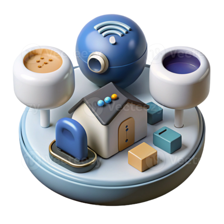 an image of a house with various objects around it