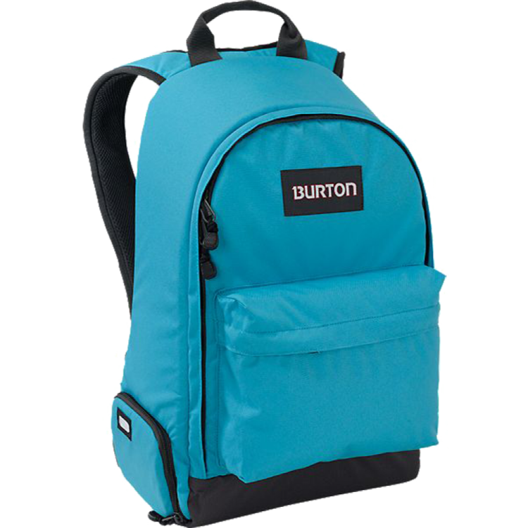 a blue backpack with the word burton on it