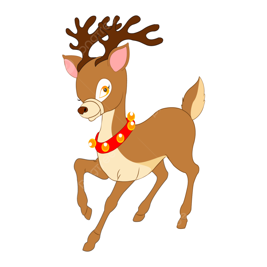 a reindeer with a red bow on its neck