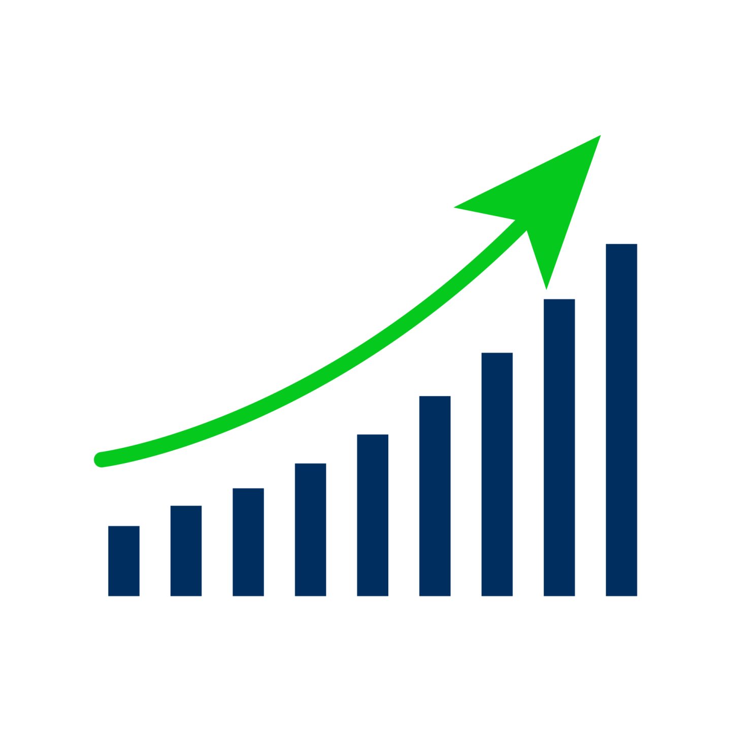 a bar chart with an arrow pointing upward