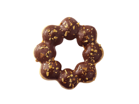 a chocolate covered donut on a white background